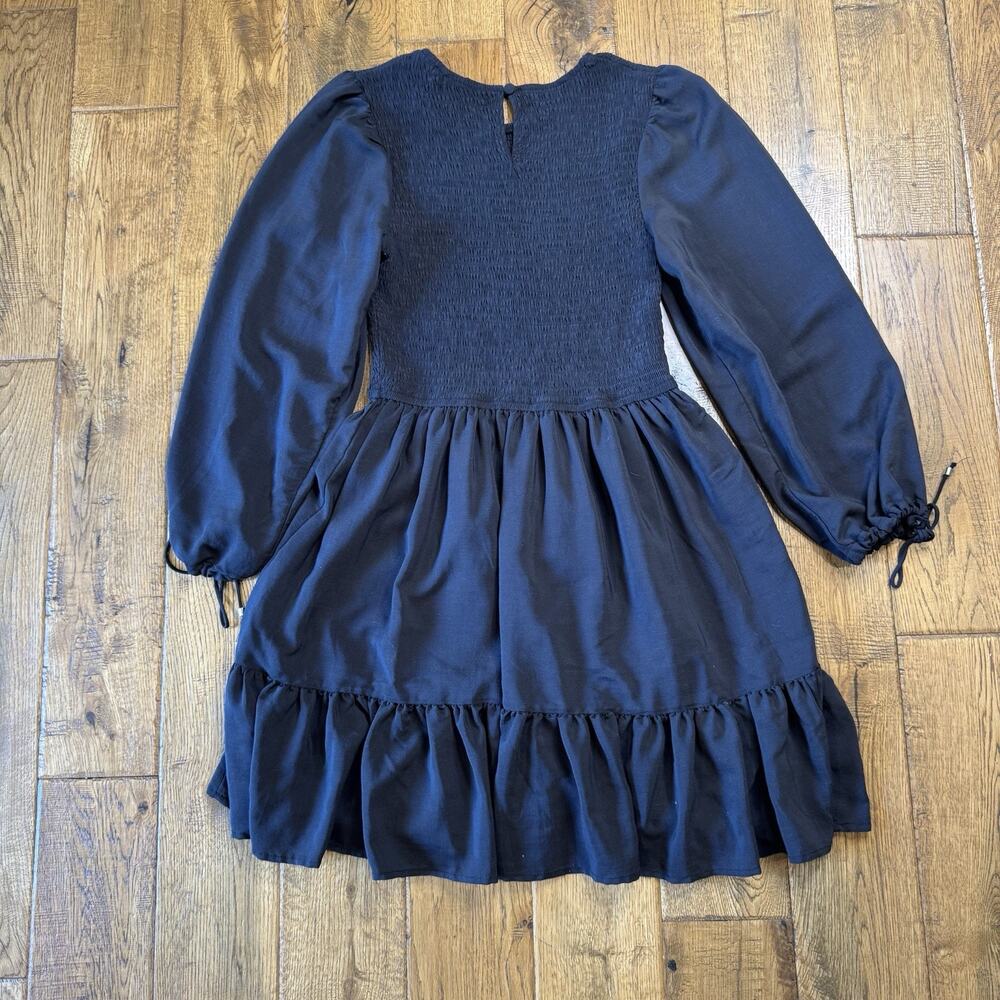 ZESICA Womens Tie Bubble Long Sleeve Smocked Tiered Dress Sz Small Black - Picture 6 of 6